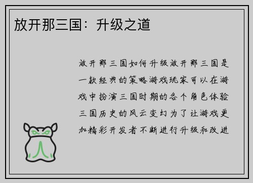 放开那三国：升级之道