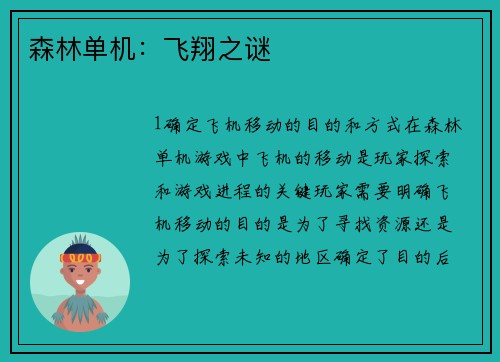 森林单机：飞翔之谜